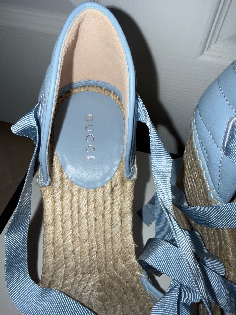 Gucci GG Marmont Espadrille Wedges Blue Leather Lace-Up Size 39 NIB - Picture 3 of 6